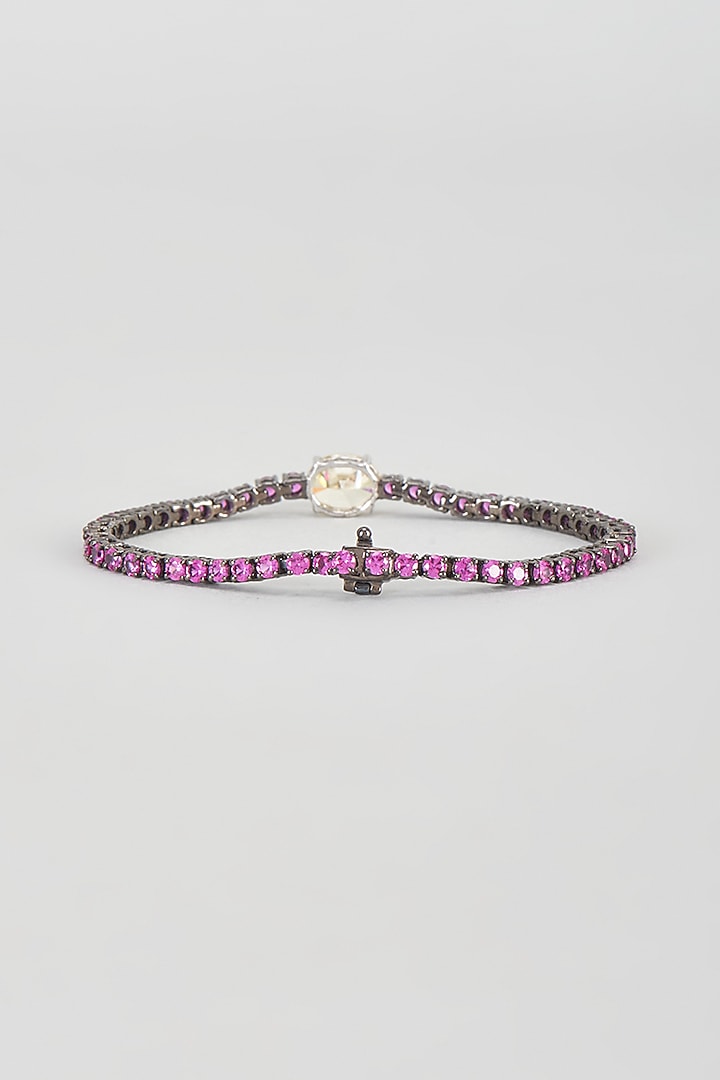 Black Rhodium Finish Red & Yellow Swarovski Zirconia Tennis Bracelet In Sterling Silver by Diosa Paris Jewellery at Pernia's Pop Up Shop