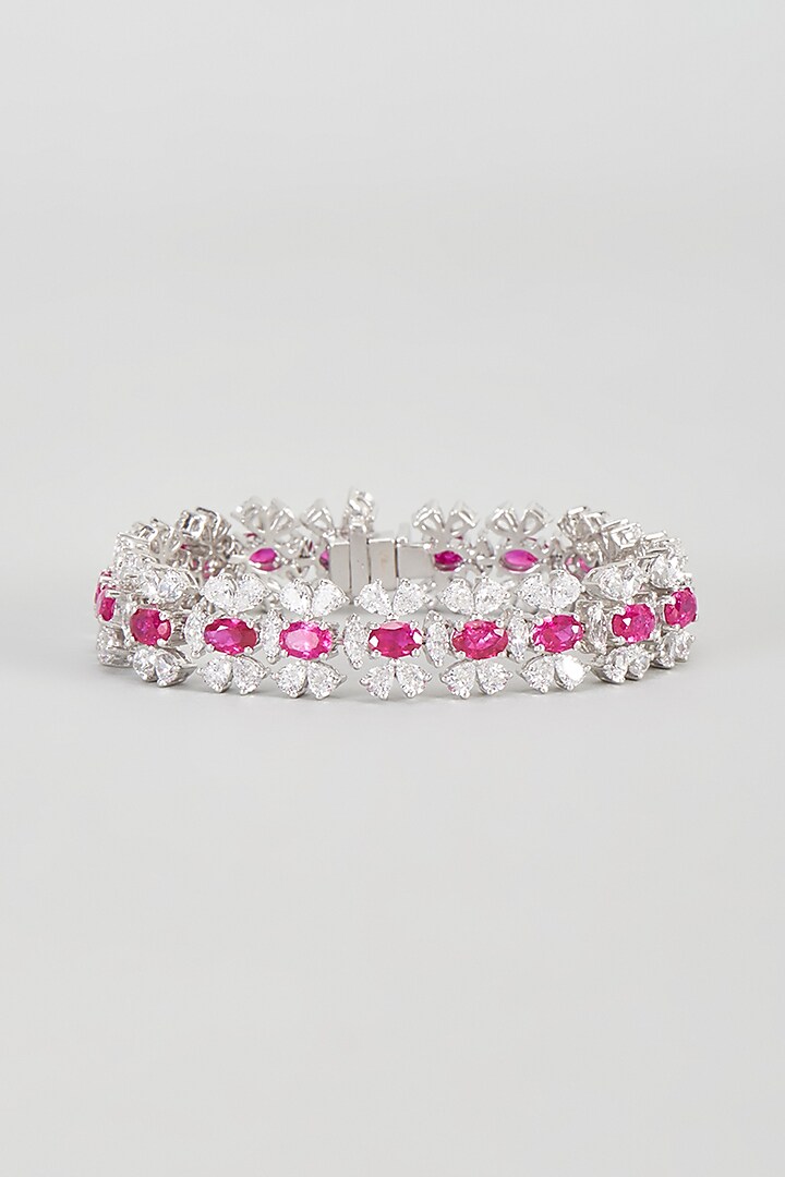 White Finish Red & White Swarovski Zirconia Bracelet In Sterling Silver by Diosa Paris Jewellery at Pernia's Pop Up Shop