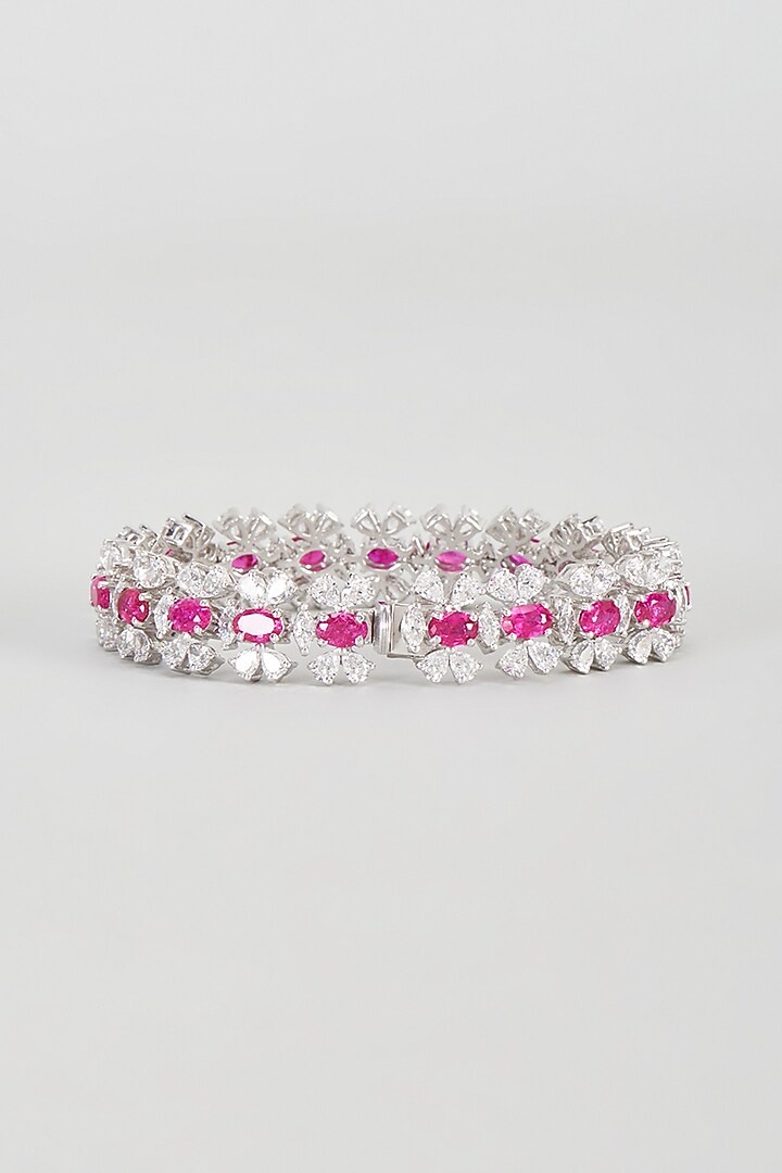 White Finish Red & White Swarovski Zirconia Bracelet In Sterling Silver by Diosa Paris Jewellery at Pernia's Pop Up Shop
