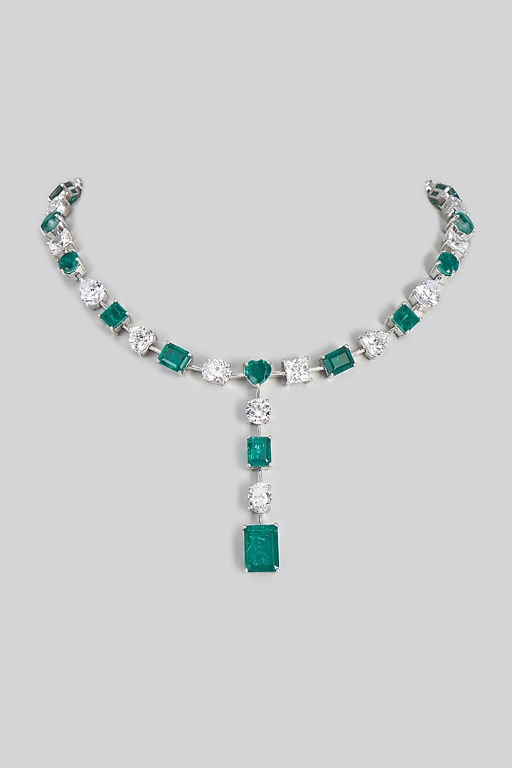 White Finish Green & White Swarovski Zirconia Necklace In Sterling Silver by Diosa Paris Jewellery at Pernia's Pop Up Shop