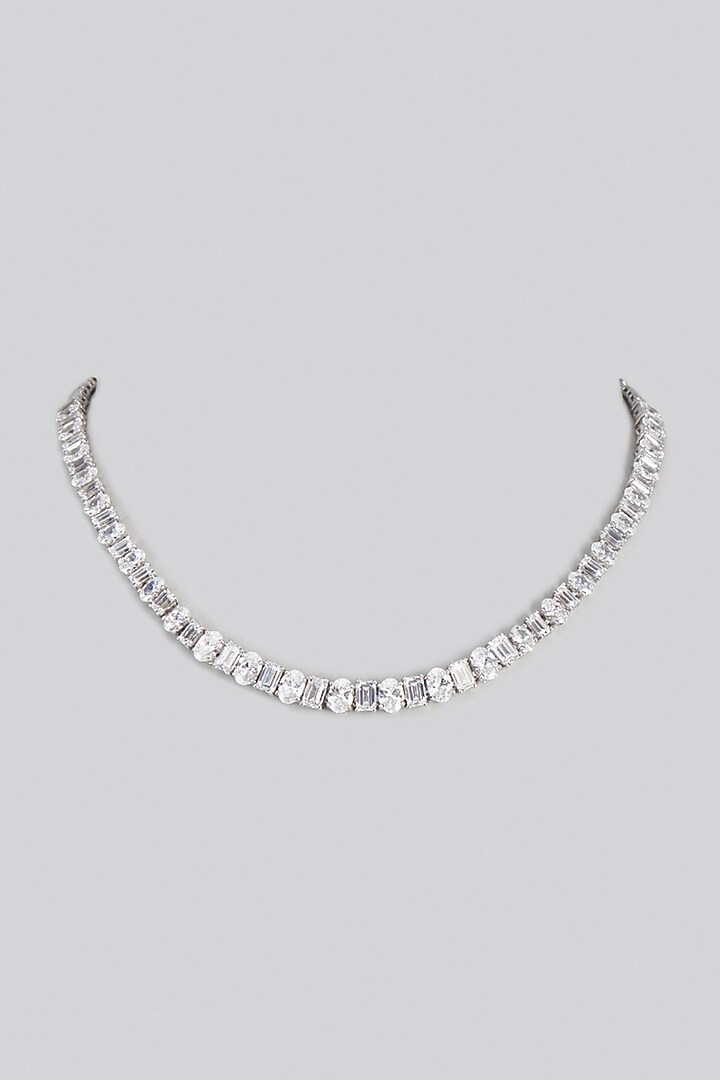 White Finish Swarovski Zirconia Necklace In Sterling Silver by Diosa Paris Jewellery at Pernia's Pop Up Shop