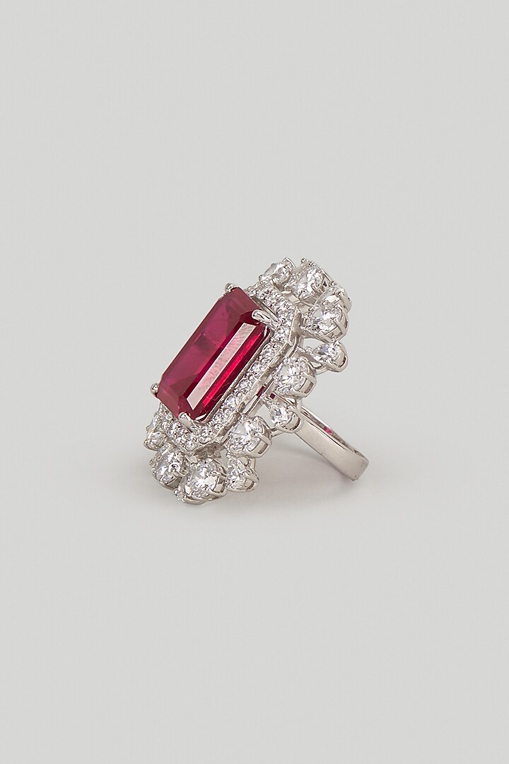 White Finish Zircon & Ruby Ring In Sterling Silver by Diosa Paris Jewellery at Pernia's Pop Up Shop