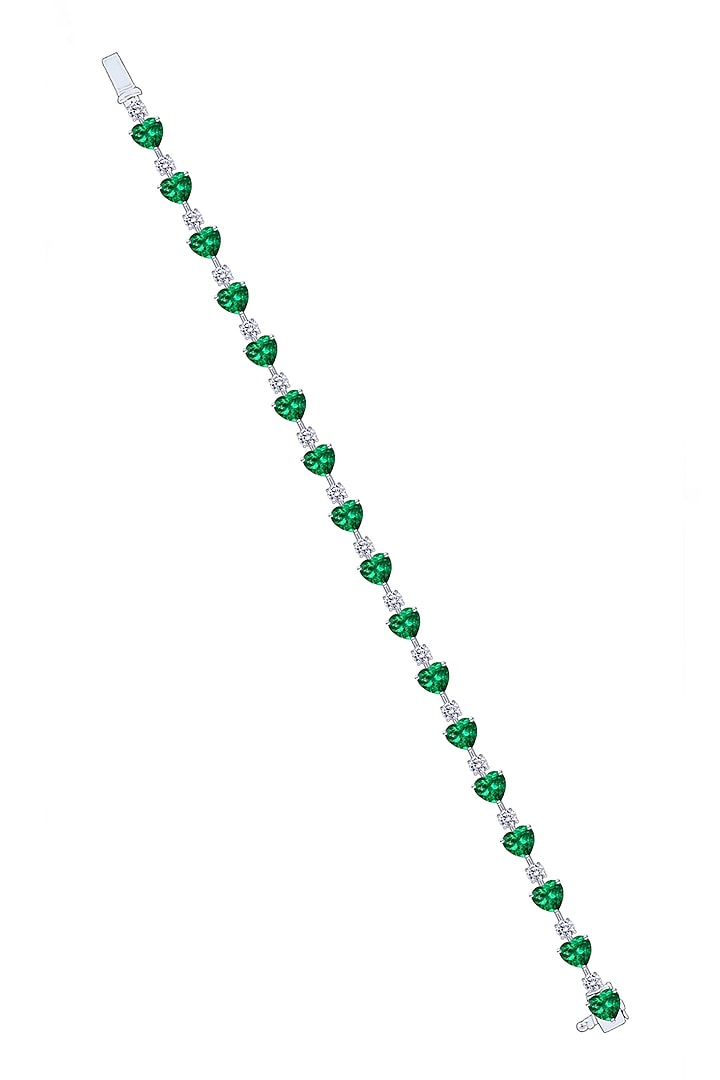 White Finish Mix-Shaped Emerald Stone & Swarovski Zirconia Tennis Bracelet In Sterling Silver by Diosa Paris Jewellery at Pernia's Pop Up Shop