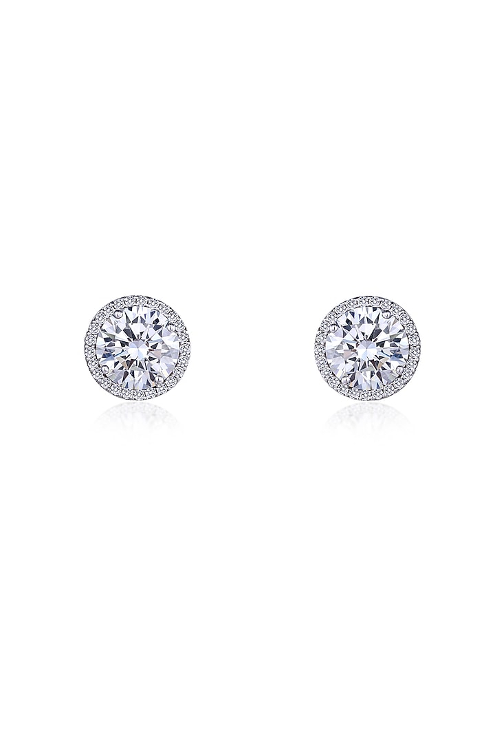 White Finish Round-Shaped Swarovski Zirconia Stud Earrings In Sterling Silver by Diosa Paris Jewellery at Pernia's Pop Up Shop