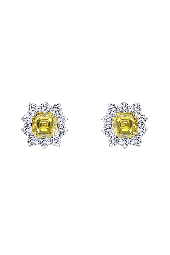 White Finish Yellow & White Swarovski Zirconia Ear Clips In Sterling Silver by Diosa Paris Jewellery at Pernia's Pop Up Shop