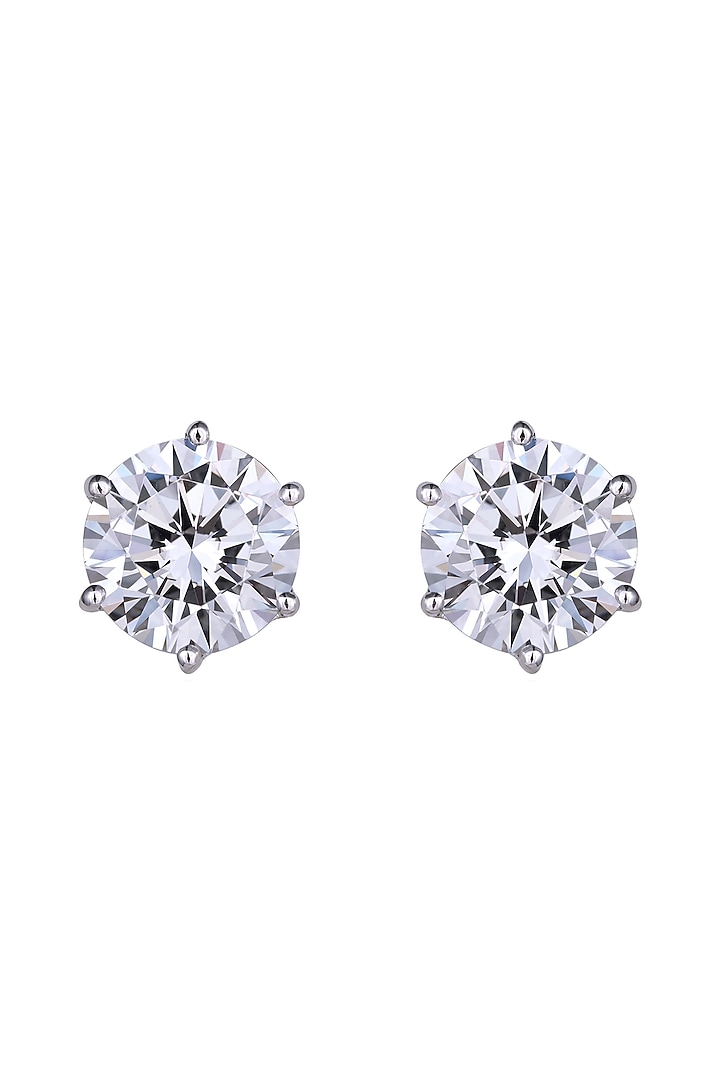 White Finish Round-Shaped Swarovski Zirconia Stud Earrings In Sterling Silver by Diosa Paris Jewellery at Pernia's Pop Up Shop