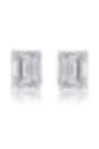 White Finish Emerald-Shaped Swarovski Zirconia Stud Earrings In Sterling Silver by Diosa Paris Jewellery at Pernia's Pop Up Shop