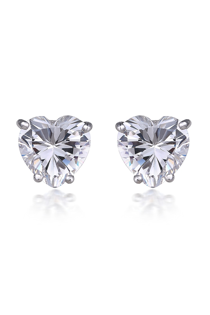 White Finish Heart-Shaped Swarovski Zirconia Stud Earrings In Sterling Silver by Diosa Paris Jewellery at Pernia's Pop Up Shop