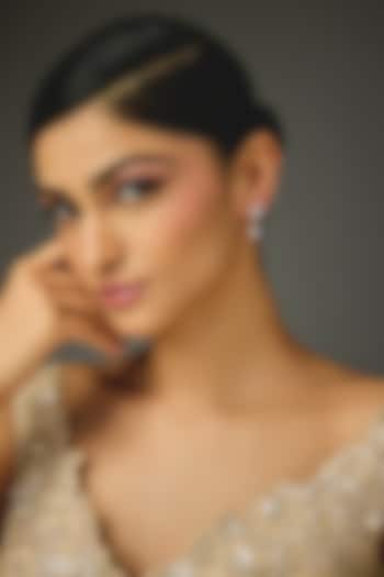 White Finish White Stone Stud Earrings In Sterling Silver by Diosa Paris Jewellery at Pernia's Pop Up Shop