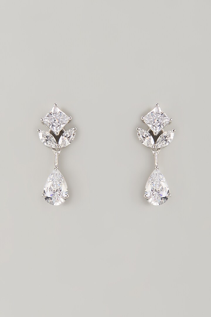 White Finish White Stone Stud Earrings In Sterling Silver by Diosa Paris Jewellery at Pernia's Pop Up Shop