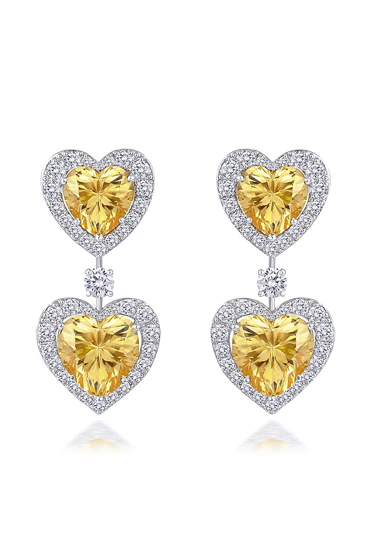 White Finish Yellow & White Swarovski Zirconia Dangler Earrings In Sterling Silver by Diosa Paris Jewellery at Pernia's Pop Up Shop