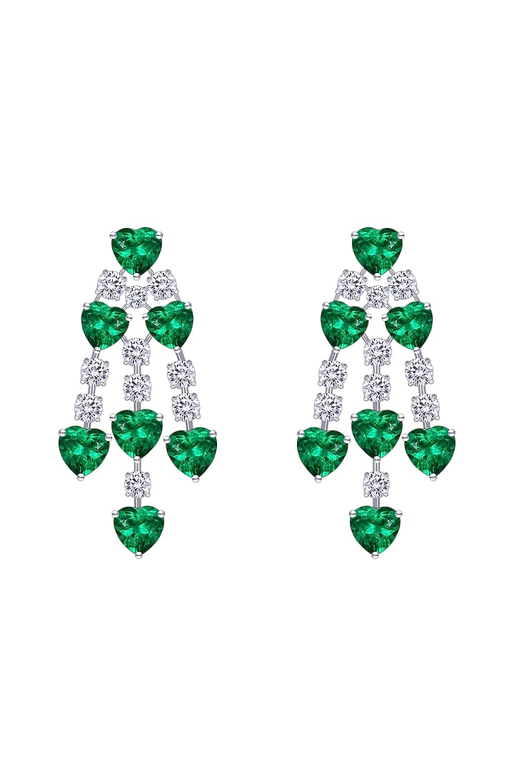 White Finish Emerald Stone & White Swarovski Zirconia Dangler Earrings In Sterling Silver by Diosa Paris Jewellery at Pernia's Pop Up Shop