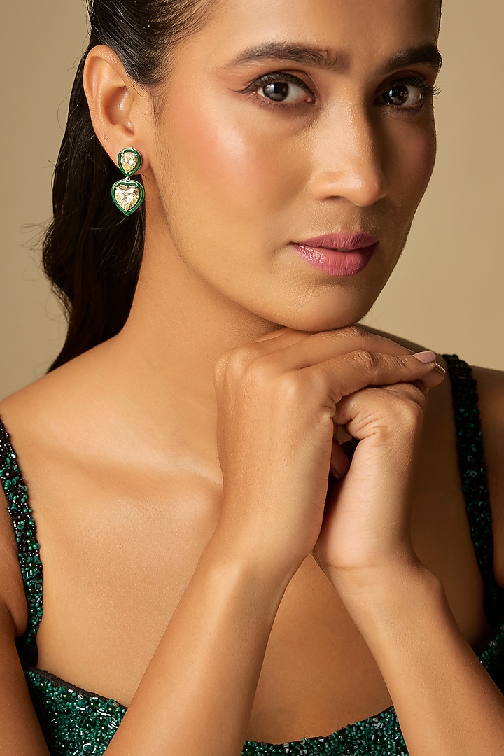 White Finish Yellow Stone Dangler Earrings In Sterling Silver by Diosa Paris Jewellery at Pernia's Pop Up Shop