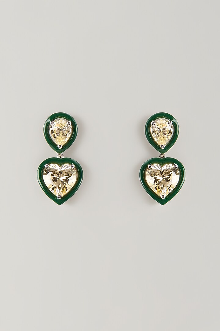 White Finish Yellow Stone Dangler Earrings In Sterling Silver by Diosa Paris Jewellery at Pernia's Pop Up Shop