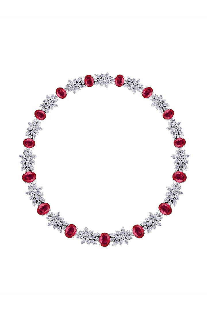 White Finish Ruby Stone & Swarovski Zirconia Necklace In Sterling Silver by Diosa Paris Jewellery at Pernia's Pop Up Shop