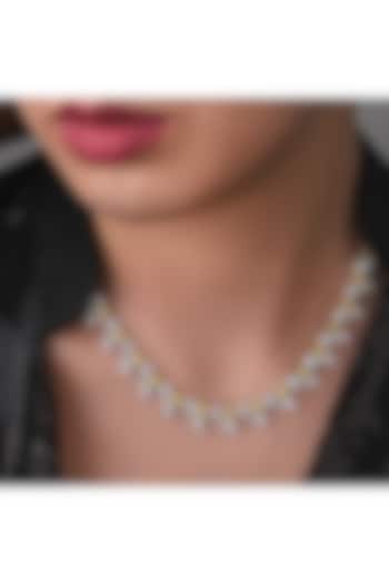 White Finish Yellow & White Swarovski Zirconia Necklace In Sterling Silver by Diosa Paris Jewellery at Pernia's Pop Up Shop