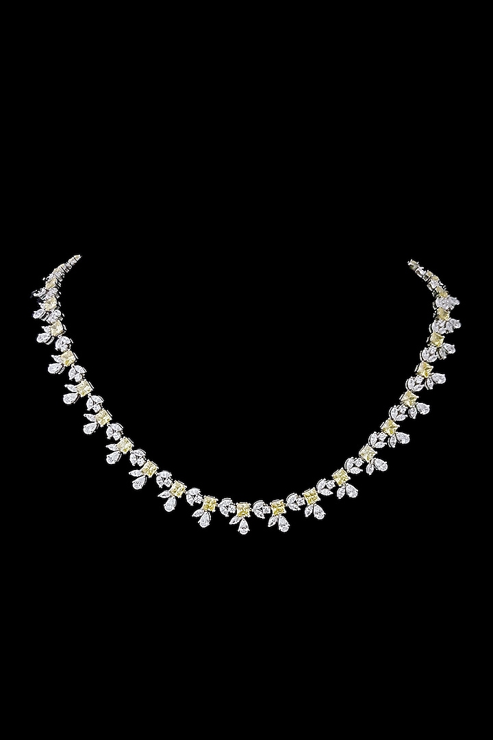 White Finish Yellow & White Swarovski Zirconia Necklace In Sterling Silver by Diosa Paris Jewellery at Pernia's Pop Up Shop