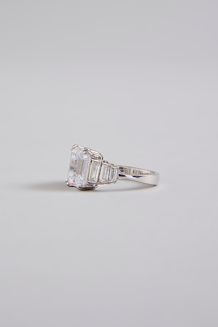 White Finish White Stone Ring In Sterling Silver by Diosa Paris Jewellery at Pernia's Pop Up Shop