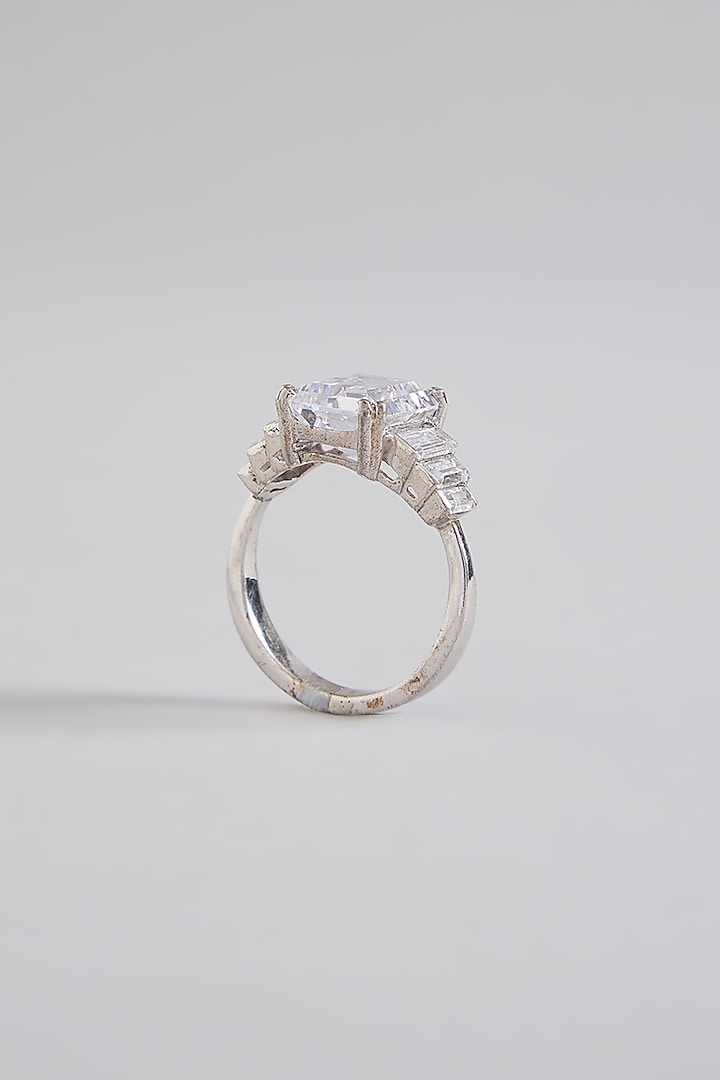 White Finish White Stone Ring In Sterling Silver by Diosa Paris Jewellery at Pernia's Pop Up Shop