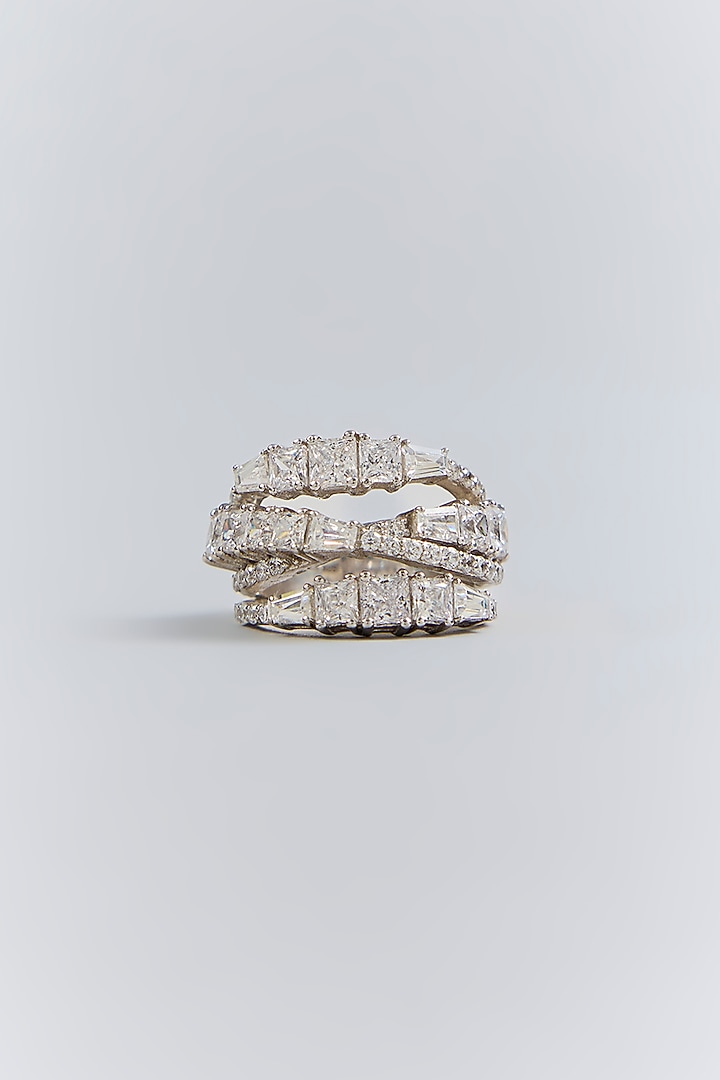 Silver Finish White Stone Ring In Sterling Silver by Diosa Paris Jewellery at Pernia's Pop Up Shop