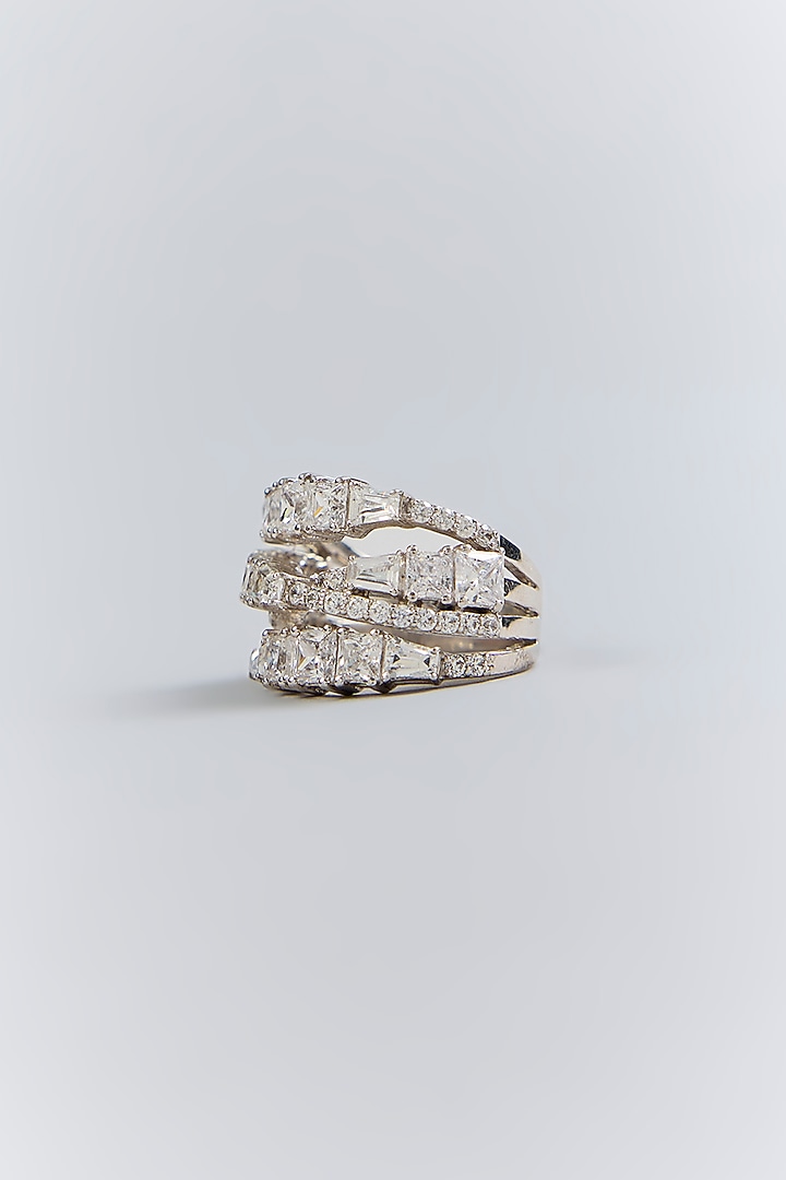 Silver Finish White Stone Ring In Sterling Silver by Diosa Paris Jewellery at Pernia's Pop Up Shop