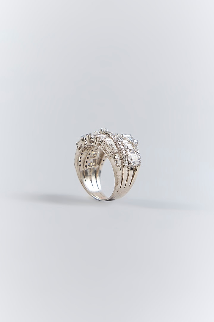 Silver Finish White Stone Ring In Sterling Silver by Diosa Paris Jewellery at Pernia's Pop Up Shop