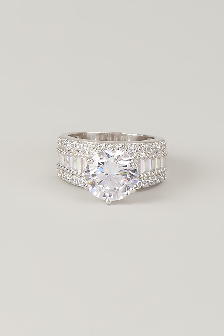 White Finish White Stone Ring In Sterling Silver by Diosa Paris Jewellery at Pernia's Pop Up Shop