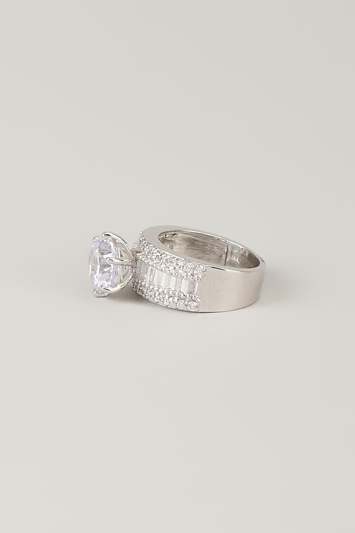 White Finish White Stone Ring In Sterling Silver by Diosa Paris Jewellery at Pernia's Pop Up Shop
