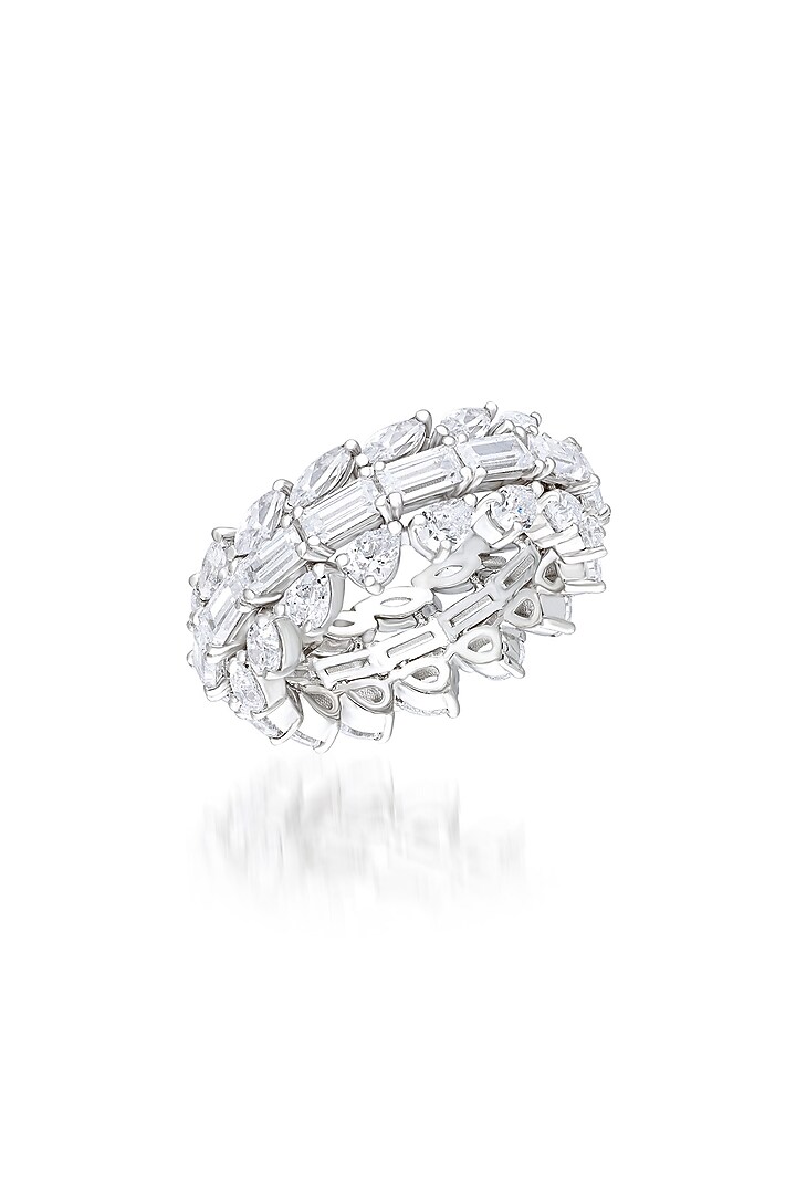 White Finish Swarovski Zirconia Ring In Sterling Silver by Diosa Paris Jewellery at Pernia's Pop Up Shop