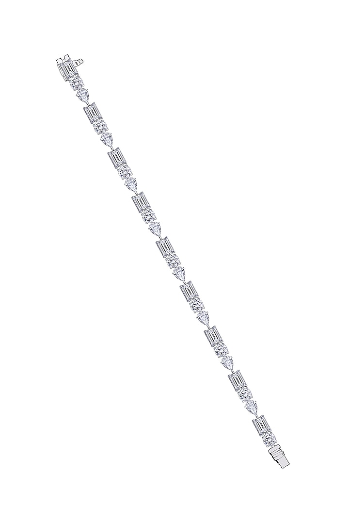 White Finish Swarovski Zirconia Solitaire Bracelet In Sterling Silver by Diosa Paris Jewellery at Pernia's Pop Up Shop