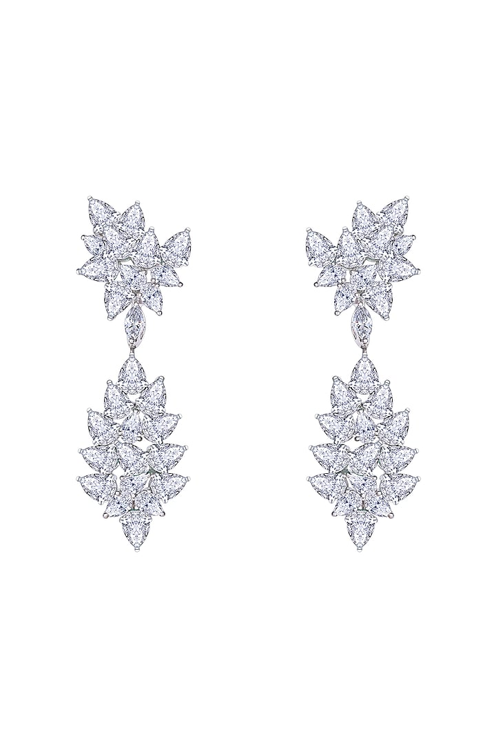 White Finish Swarovski Zirconia Dangler Earrings In Sterling Silver by Diosa Paris Jewellery at Pernia's Pop Up Shop