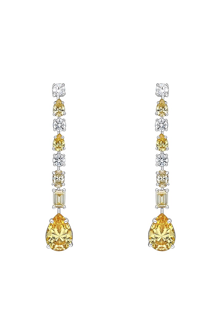 White Finish White & Yellow Swarovski Zirconia Dangler Earrings In Sterling Silver by Diosa Paris Jewellery at Pernia's Pop Up Shop