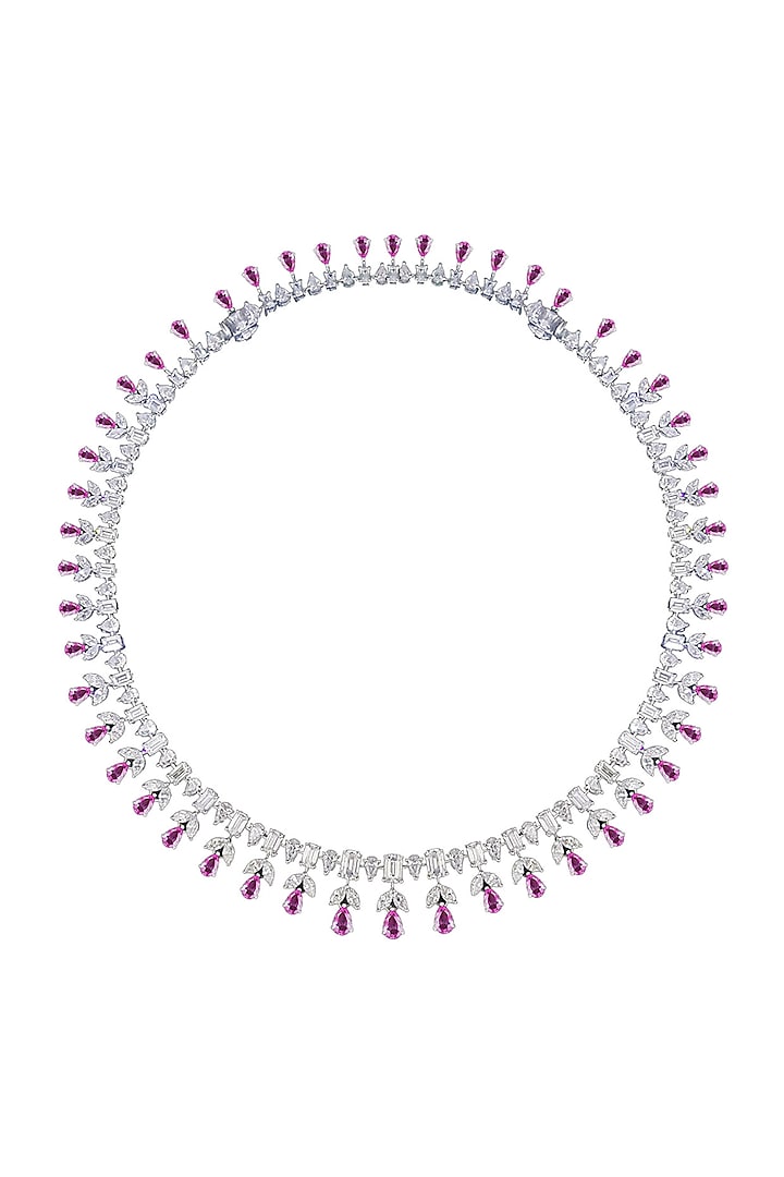 White Finish White & Pink Swarovski Zirconia Necklace In Sterling Silver by Diosa Paris Jewellery at Pernia's Pop Up Shop