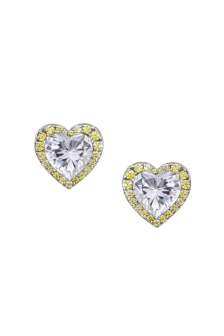 White Finish Yellow Swarovski Zirconia Heart-Shaped Earrings In Sterling Silver by Diosa Paris Jewellery at Pernia's Pop Up Shop