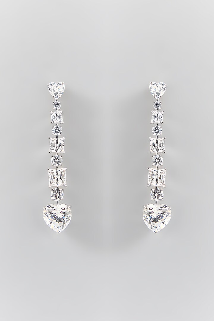 Silver Finish White Stone Dangler Earrings In Sterling Silver by Diosa Paris Jewellery at Pernia's Pop Up Shop