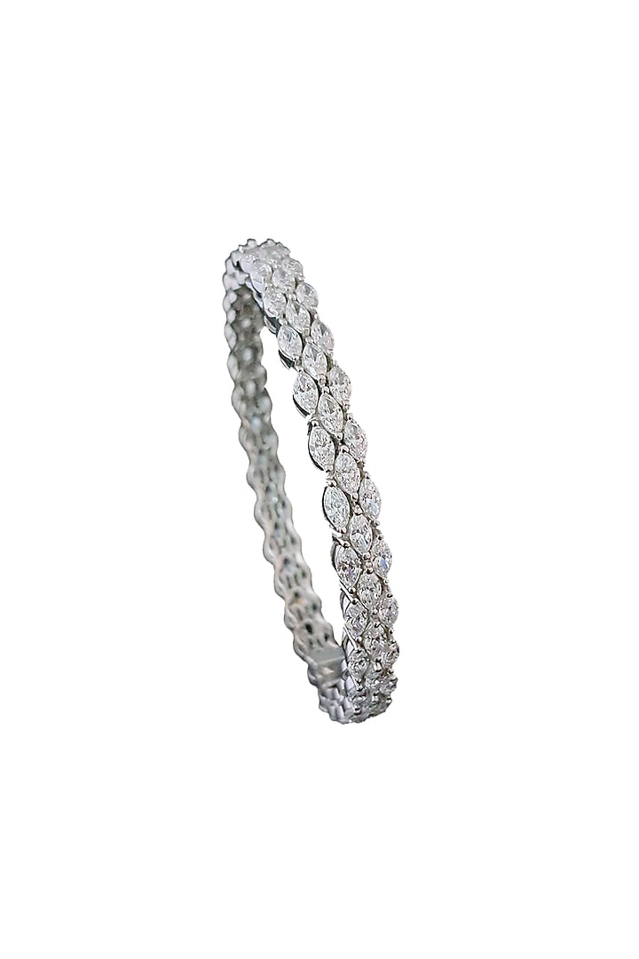 White Finish Marquise-Cut Swarovski Zirconia Openable Bangle In Sterling Silver by Diosa Paris Jewellery at Pernia's Pop Up Shop
