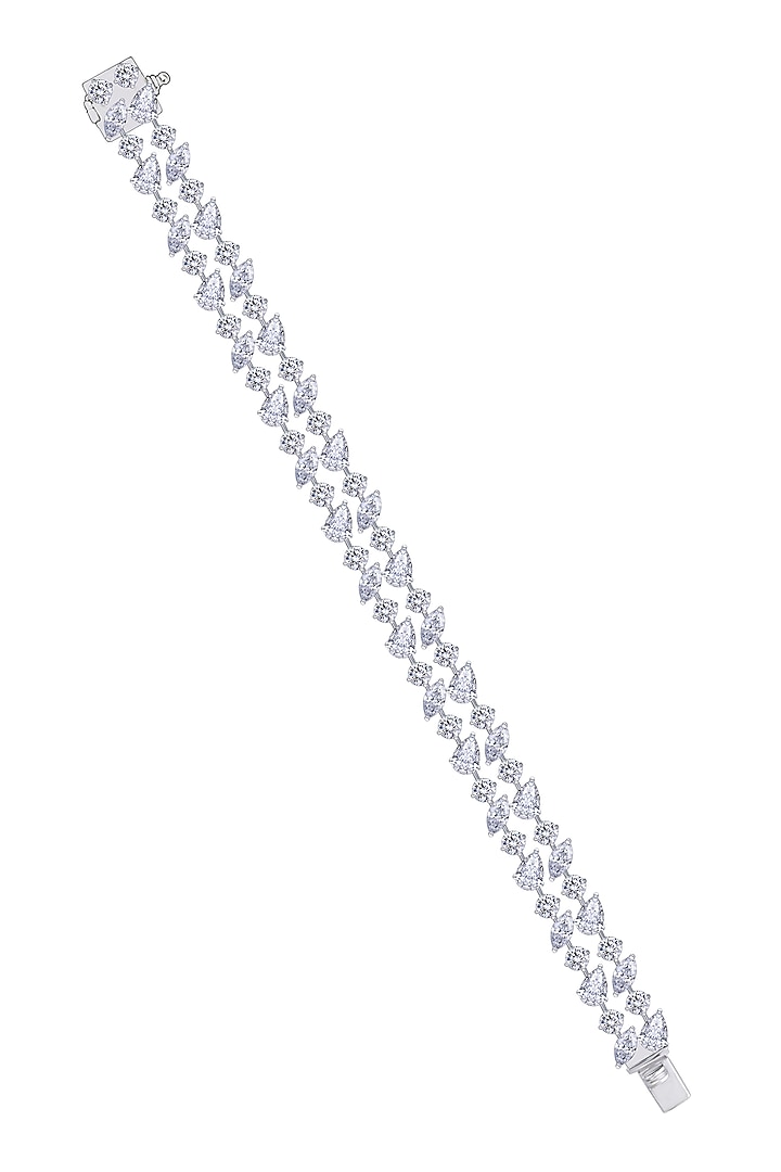 White Finish Mix-Shaped Swarovski Zirconia Cuff Bracelet In Sterling Silver by Diosa Paris Jewellery at Pernia's Pop Up Shop