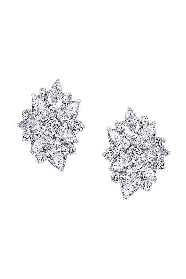 White Finish Mix-Shaped Swarovski Zirconia Earrings In Sterling Silver by Diosa Paris Jewellery at Pernia's Pop Up Shop