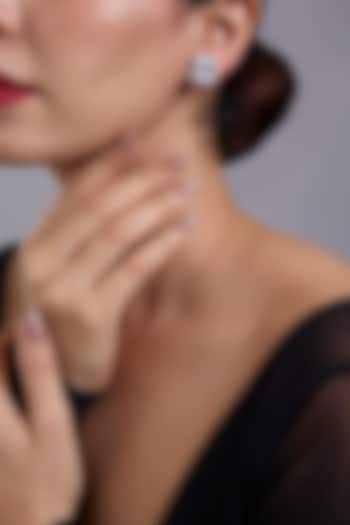 White Finish White Stone Stud Earrings In Sterling Silver by Diosa Paris Jewellery at Pernia's Pop Up Shop