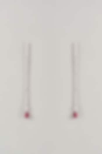 Silver Finish Zircon & Red Stone Dangler Earrings In Sterling Silver by Diosa Paris Jewellery at Pernia's Pop Up Shop