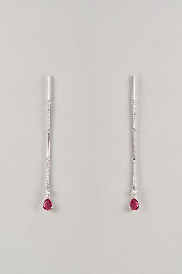 Silver Finish Zircon & Red Stone Dangler Earrings In Sterling Silver by Diosa Paris Jewellery at Pernia's Pop Up Shop