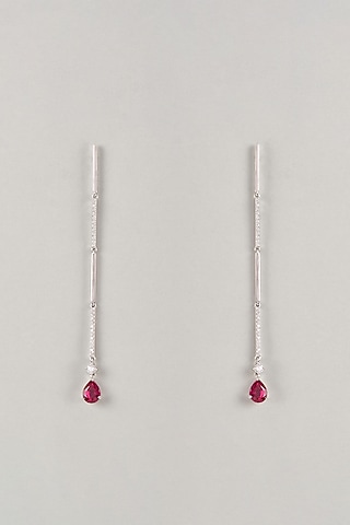 Silver Finish Zircon & Red Stone Dangler Earrings In Sterling Silver by Diosa Paris Jewellery