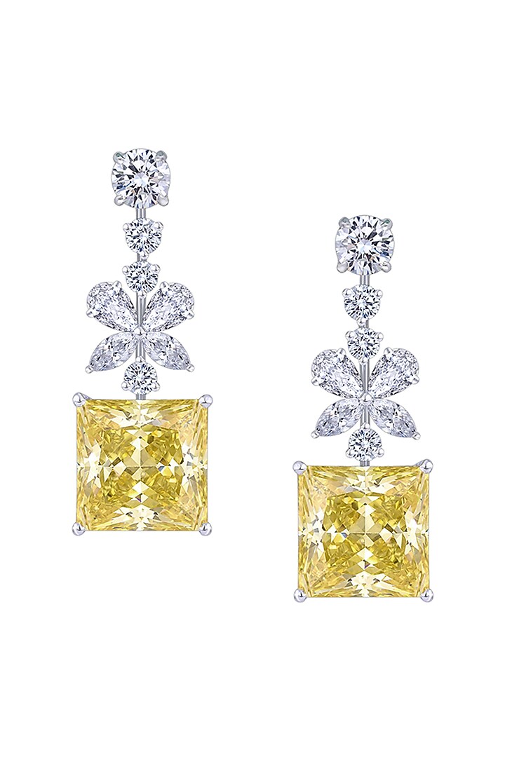 White Finish Yellow & White Swarovski Zirconia Earrings In Sterling Silver by Diosa Paris Jewellery at Pernia's Pop Up Shop