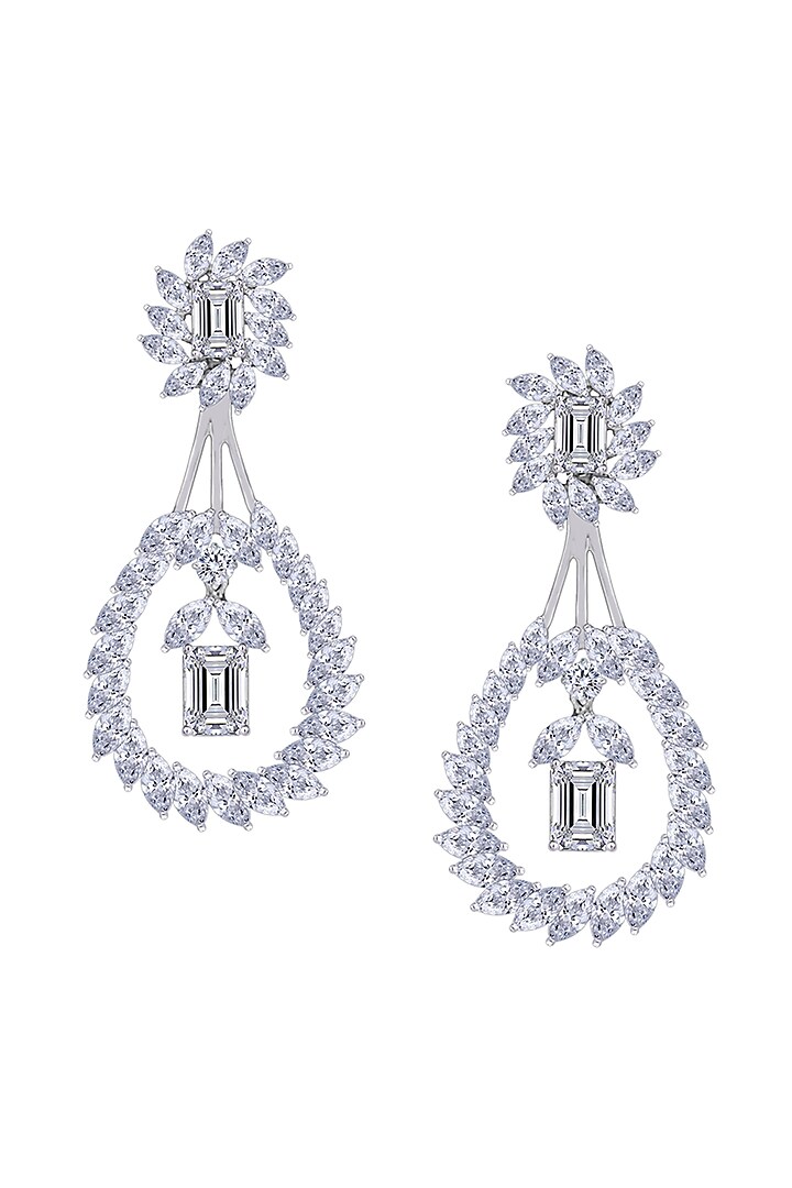 White Finish Swarovski Zirconia Dangler Earrings In Sterling Silver by Diosa Paris Jewellery at Pernia's Pop Up Shop
