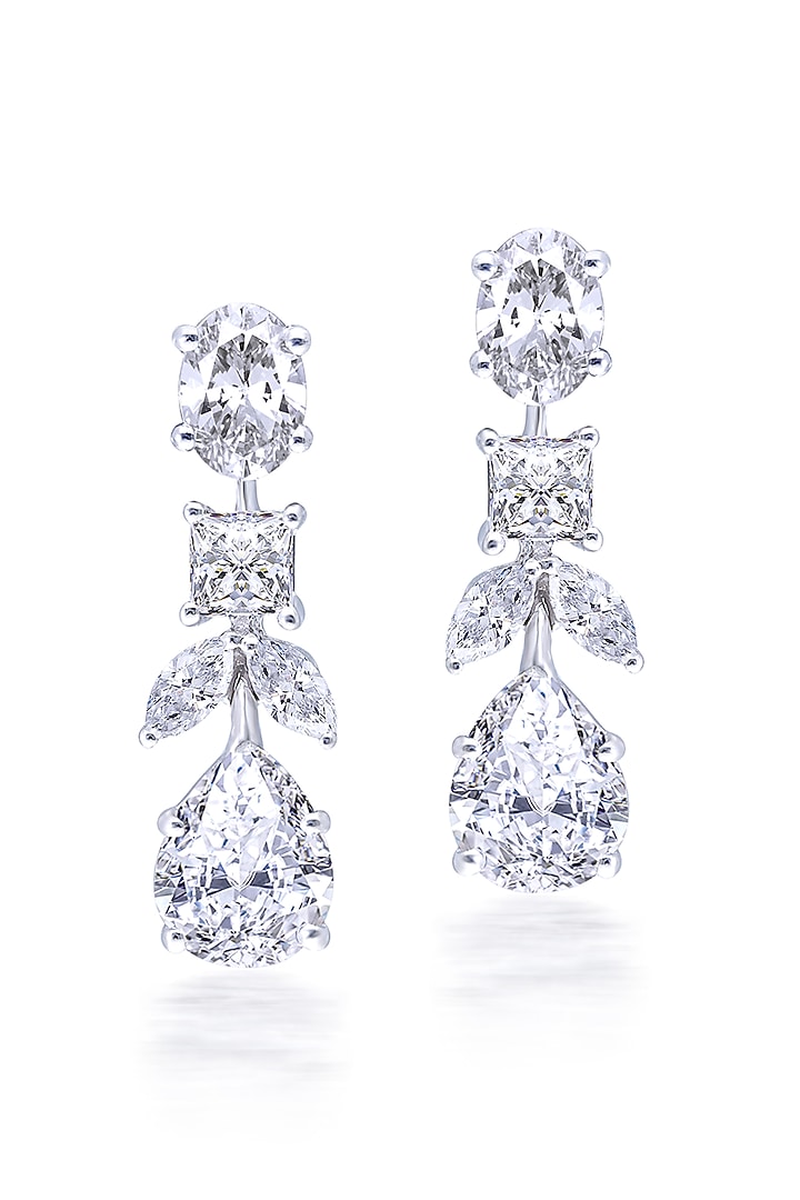White Finish Mix-Shaped Swarovski Zirconia Earrings In Sterling Silver by Diosa Paris Jewellery at Pernia's Pop Up Shop