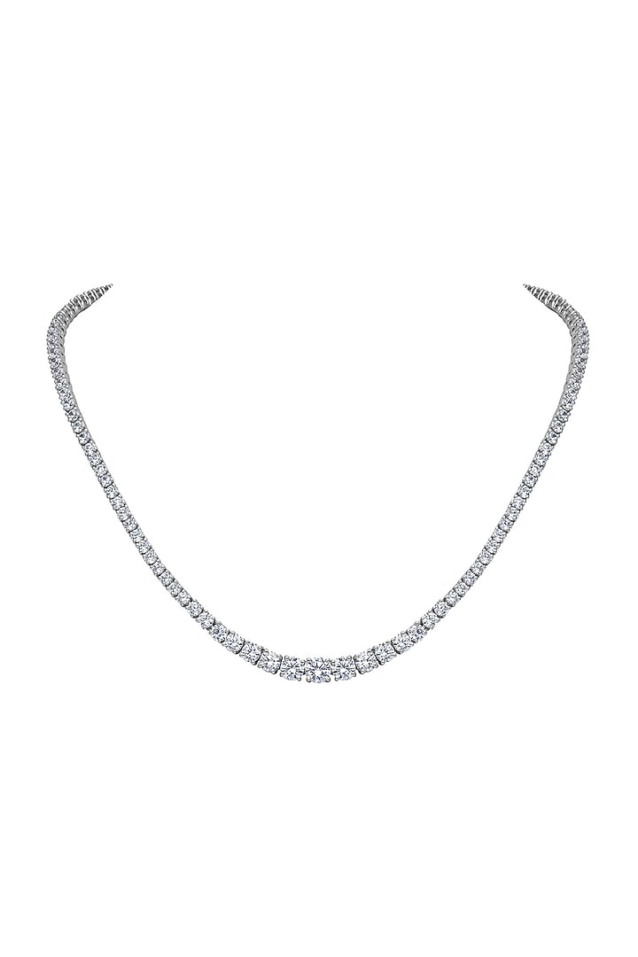 White Finish Swarovski Zirconia Solitaire Necklace In Sterling Silver by Diosa Paris Jewellery at Pernia's Pop Up Shop