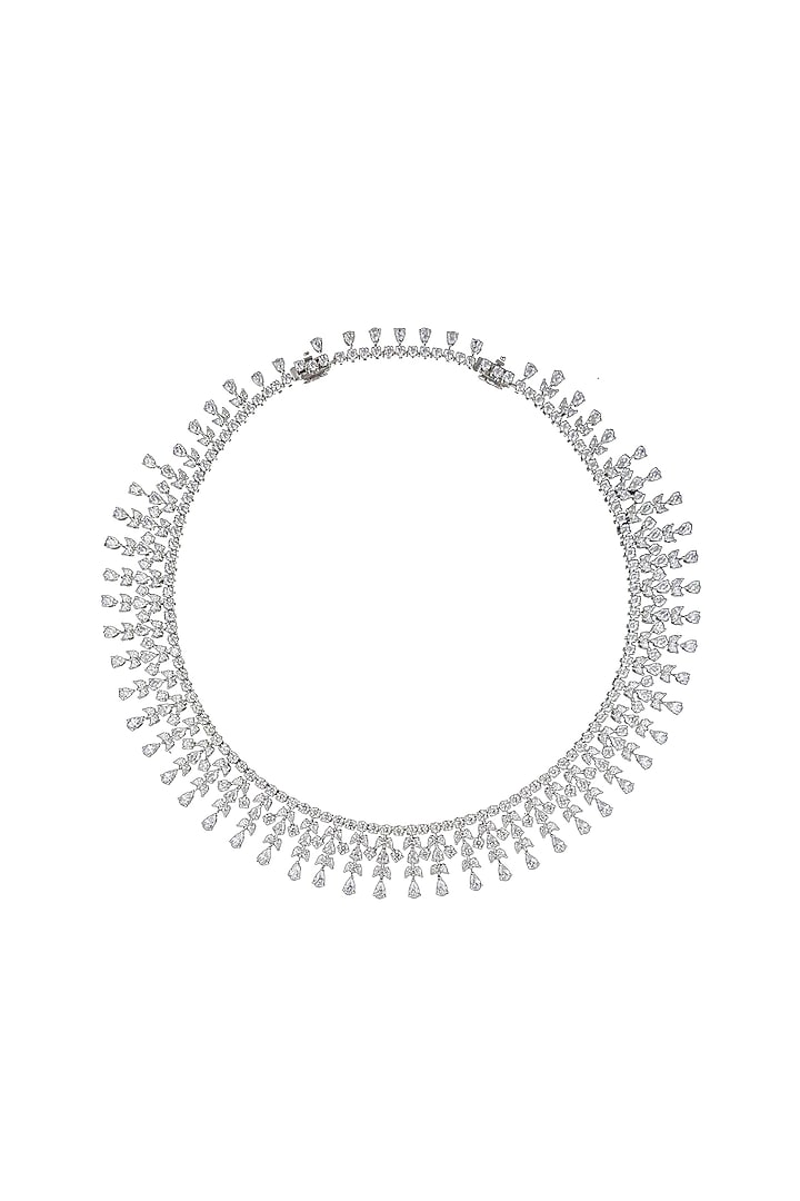 White Finish Swarovski Zirconia Necklace In Sterling Silver by Diosa Paris Jewellery at Pernia's Pop Up Shop