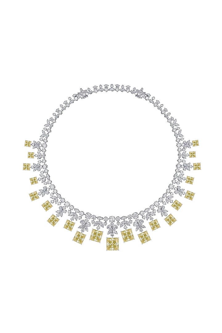 White Finish Yellow & White Swarovski Zirconia Necklace In Sterling Silver by Diosa Paris Jewellery at Pernia's Pop Up Shop