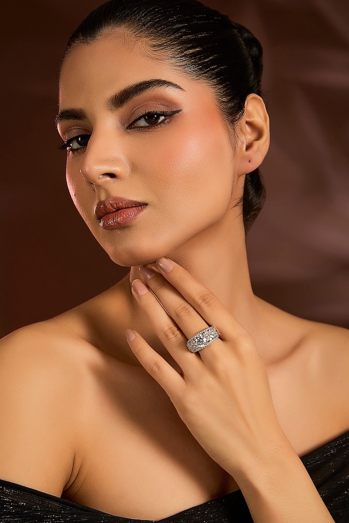 White Finish White Stone Ring In Sterling Silver by Diosa Paris Jewellery at Pernia's Pop Up Shop