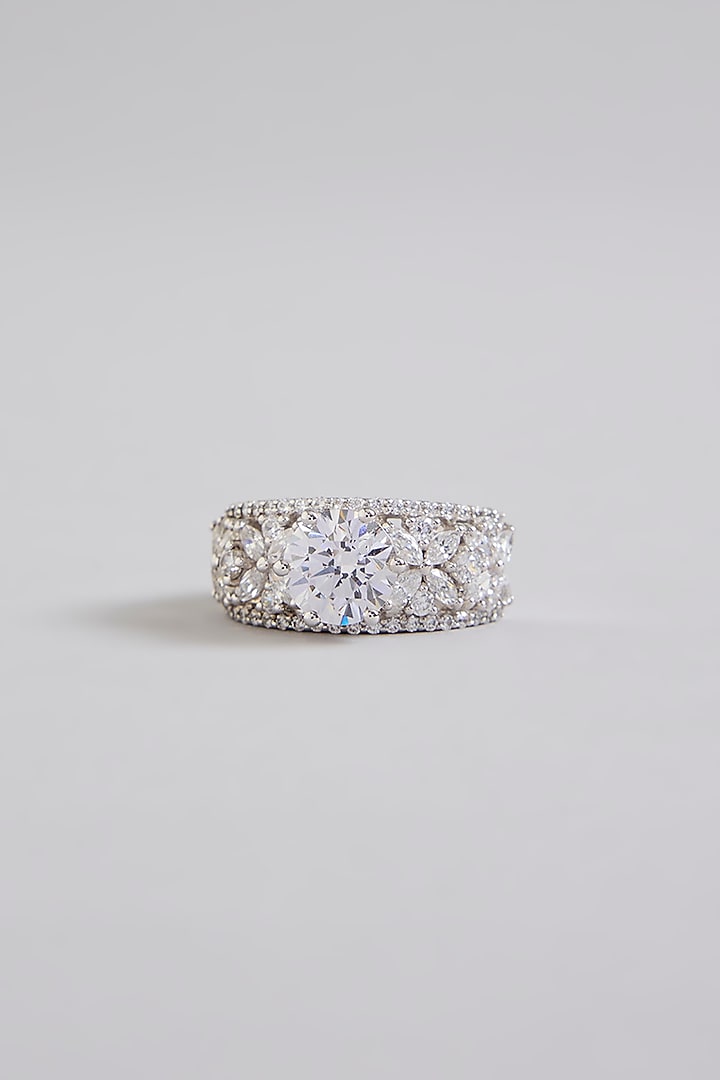 White Finish White Stone Ring In Sterling Silver by Diosa Paris Jewellery at Pernia's Pop Up Shop